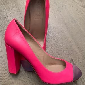 J.Crew Hot Pink Leather Etta Pumps Size: 7.5